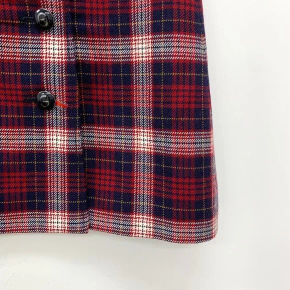 FW0057 Christian Dior Dark Red Plaid Wool Single-Breasted Casual Skirt Short Ski